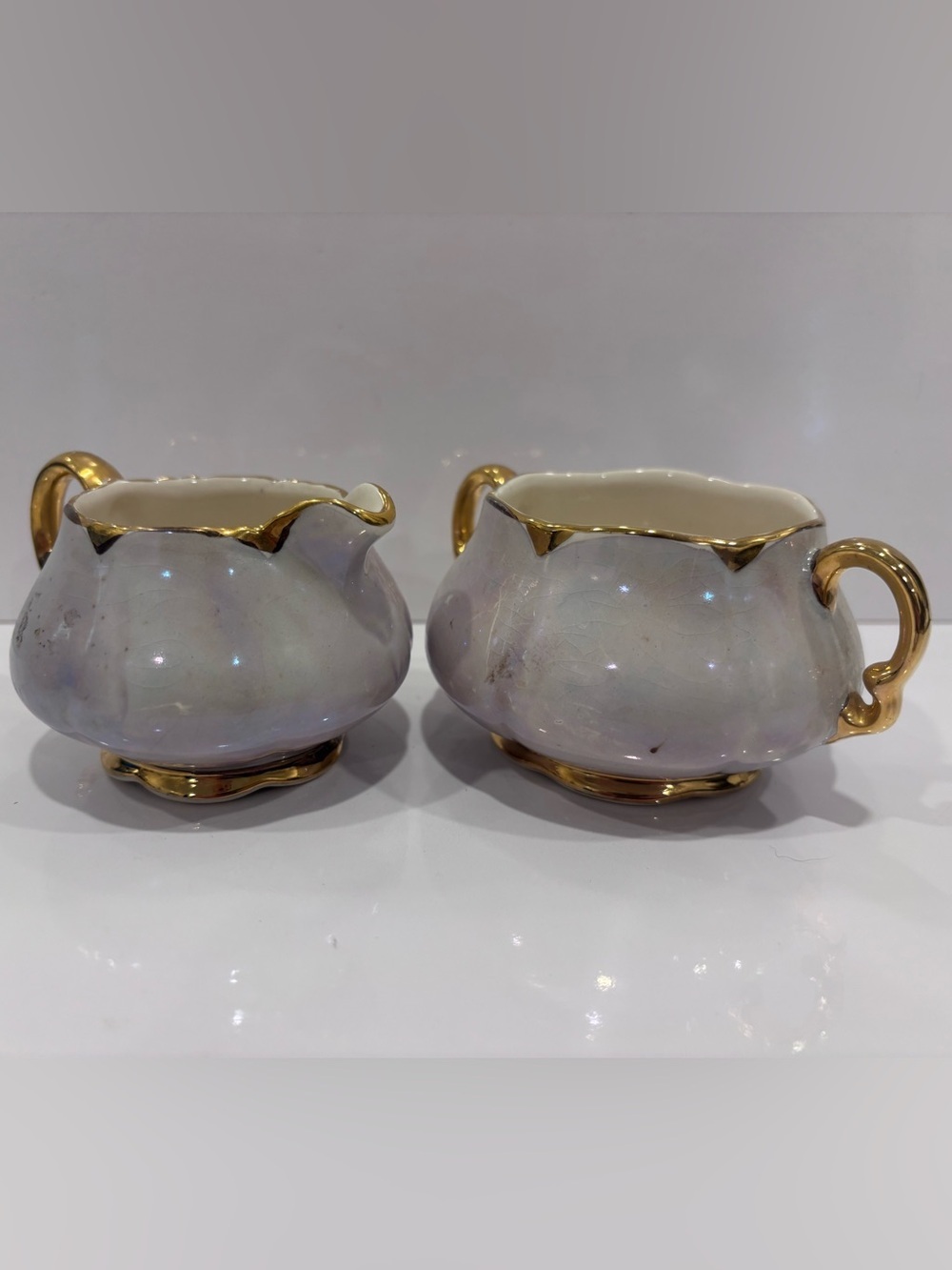 Vintage ellegreave burslem England lustreware cream &sugar bowl gold gilt tea